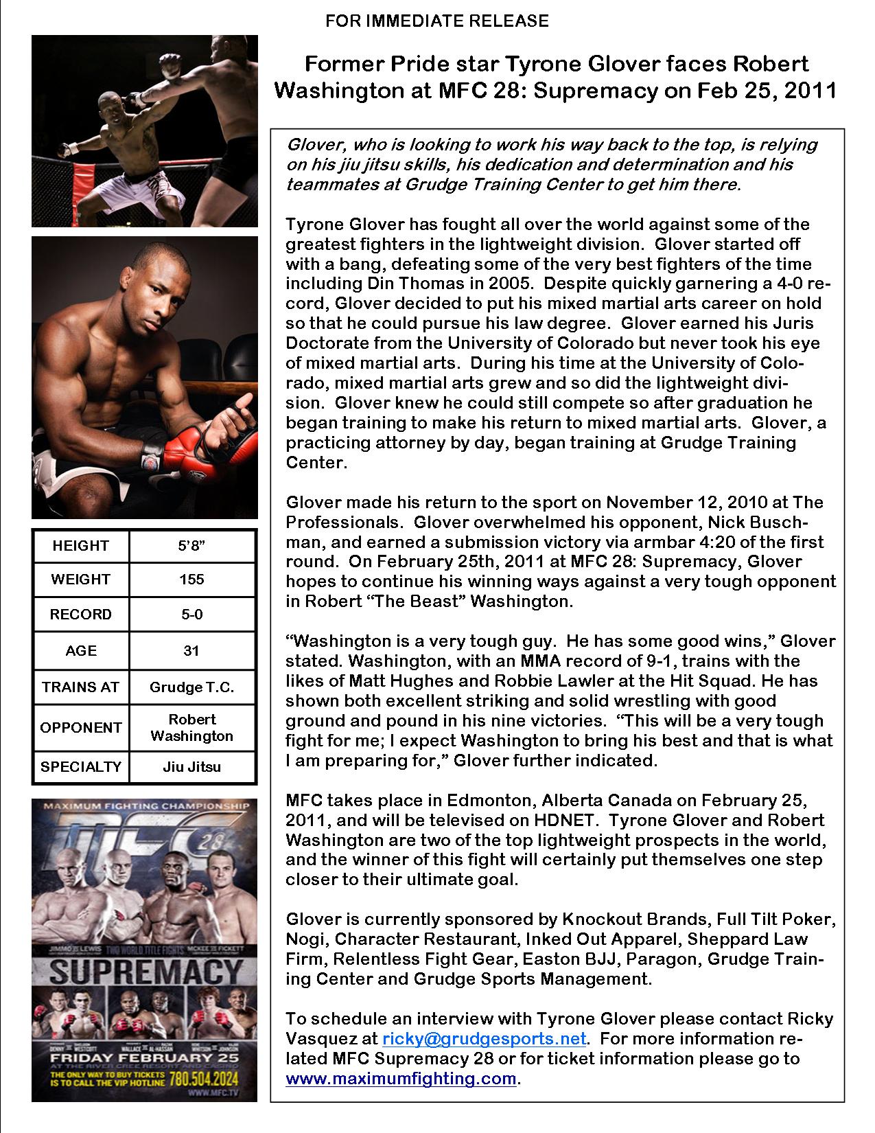 Tyrone Glover Press Release – SCRAPP! Fight Magazine